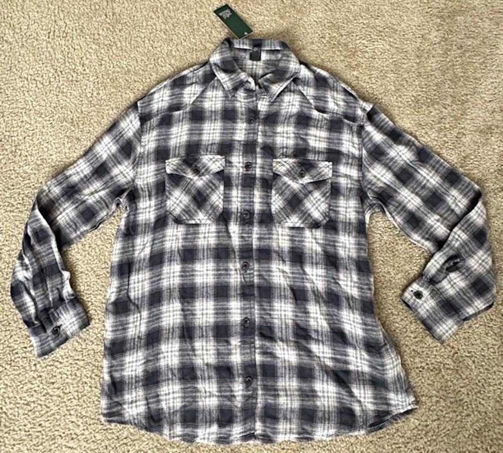 Wild Fable Women’s S Black Gray Plaid Oversized Flannel Button Down Shirt NWT